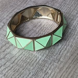 Pyramid gold and teal cuff bracelet